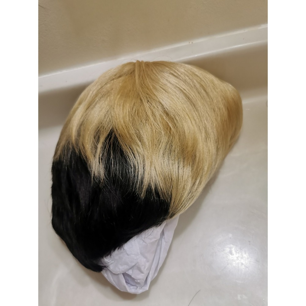 Short Ombre Blonde Black Human Hair Wig Pixie Cut Wigs Work Wig - Picture 6 of 16